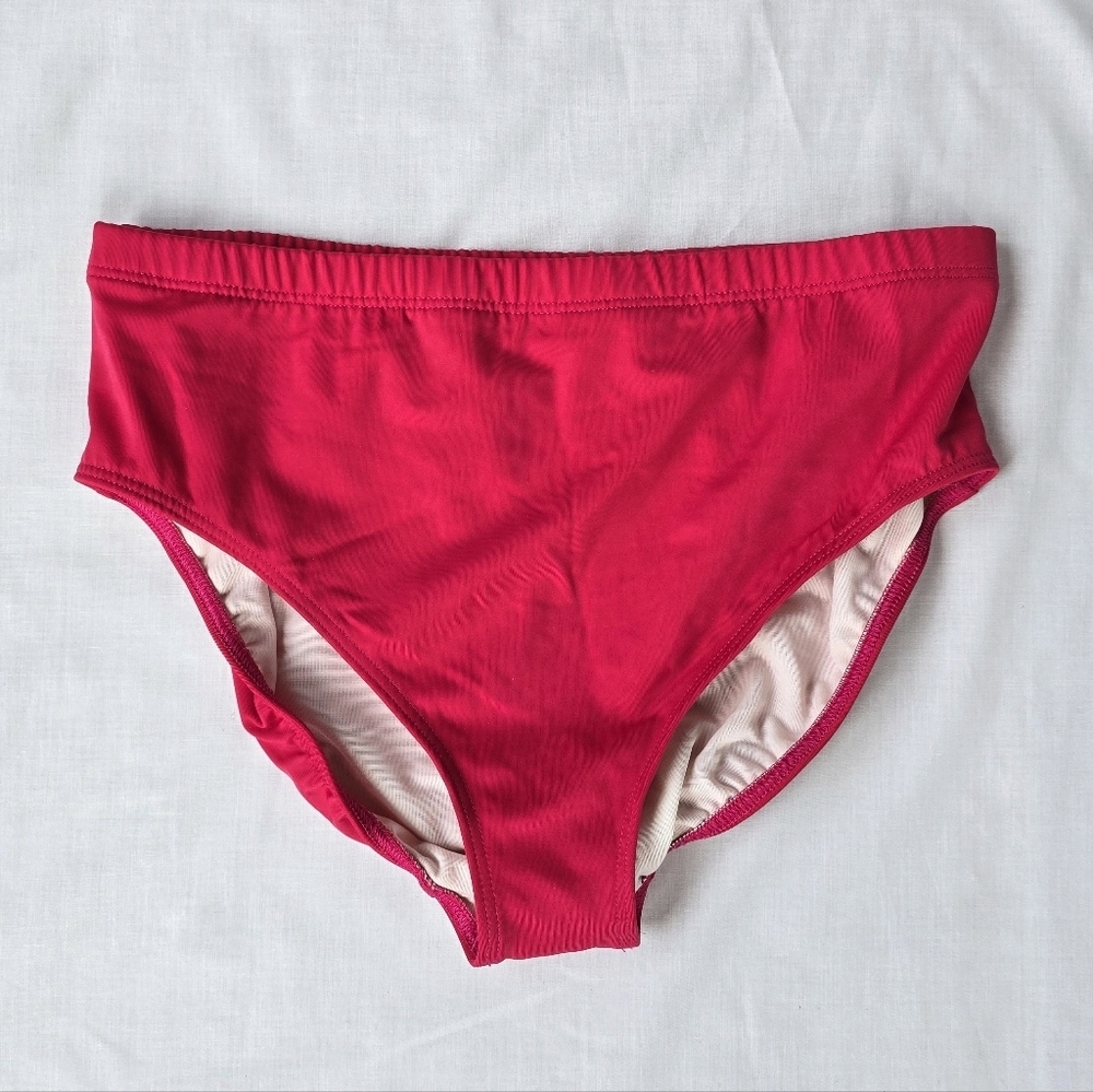 Lands' End▪️Raspberry Pink Bikini Swim Mid-Waist Full Coverage Bottoms